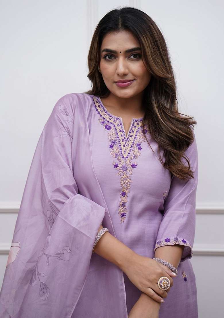 Lavender Sequins Chinon Kurta Set - Indya