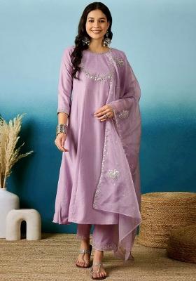 Mauve Sequins Chinon Kurta Set