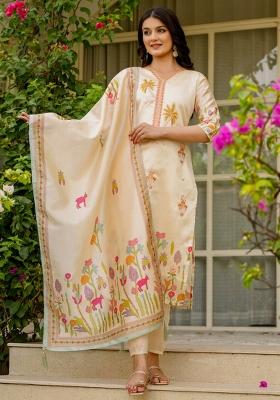 Off-White Sequins Chinon Kurta Set