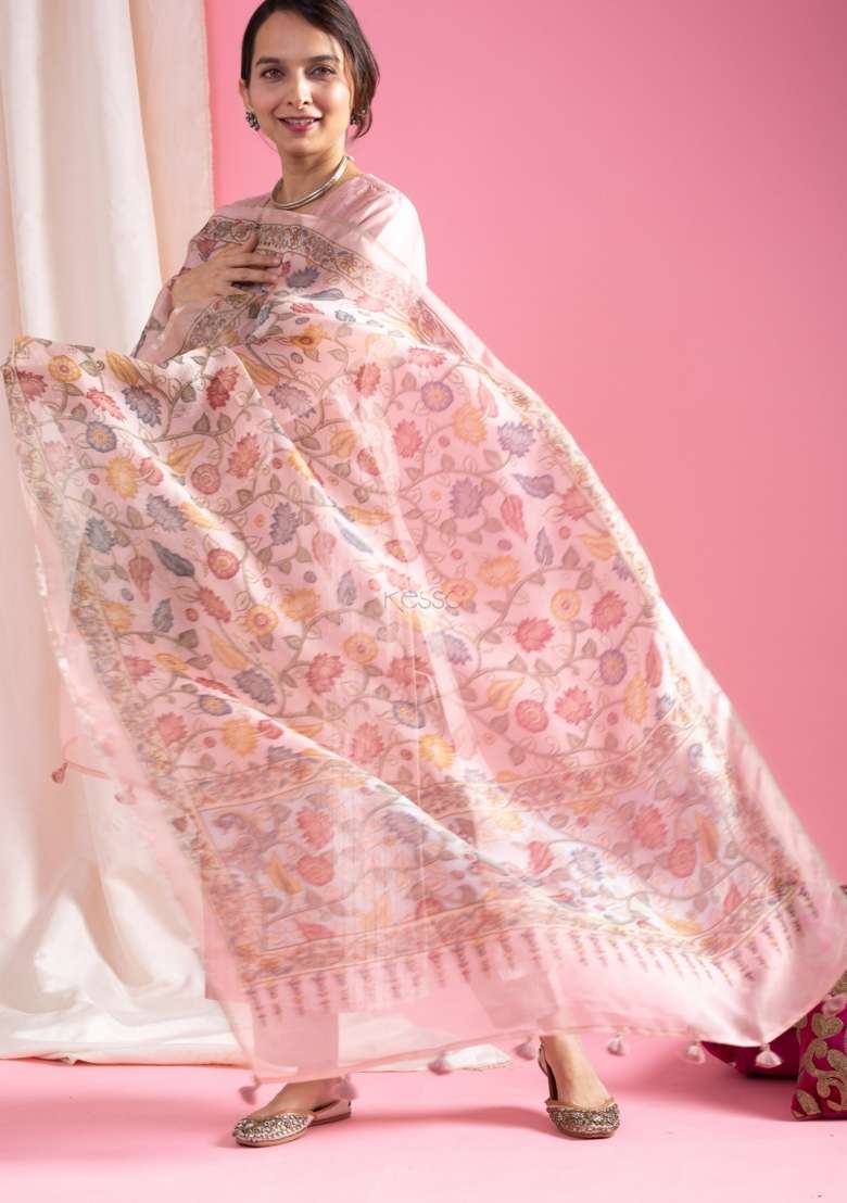 Peach Sequins Chinon Kurta Set - Indya