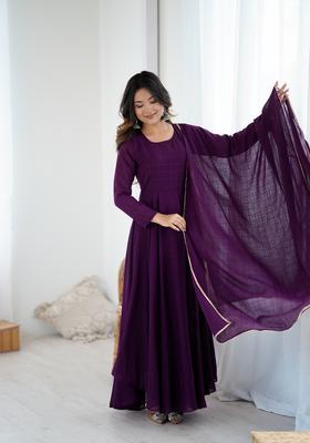 Purple Printed Georgette Gown With Dupatta