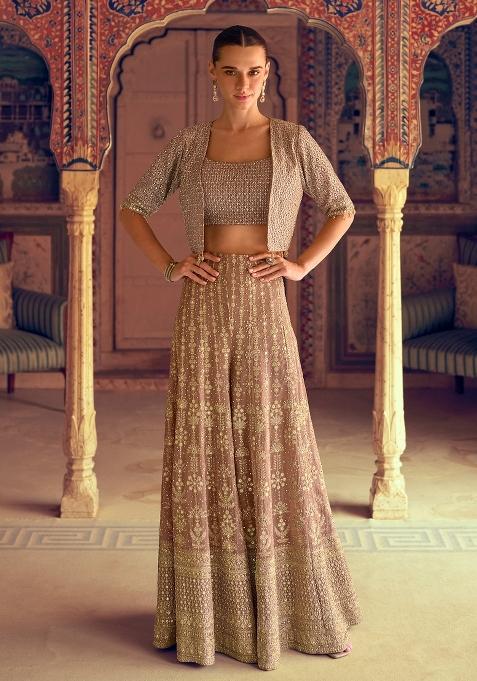 Beige Embroidered Georgette Salwar Suit