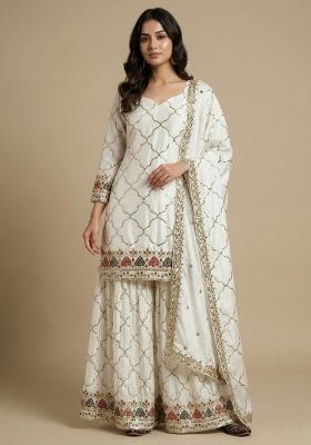 White Embroidered Silk Salwar Suit