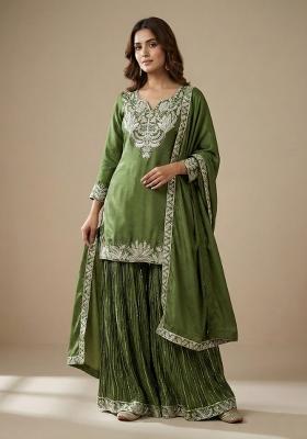 Mehendi Green Embroidered Silk Salwar Suit