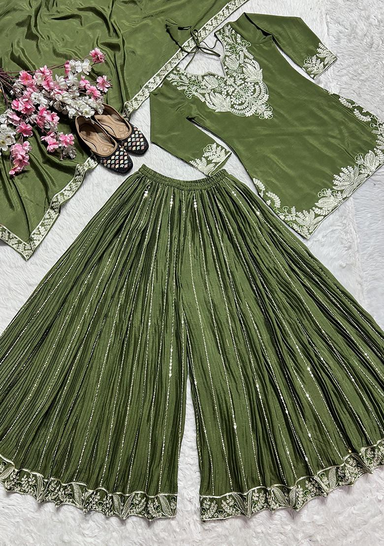 Mehendi Green Embroidered Silk Salwar Suit - Indya