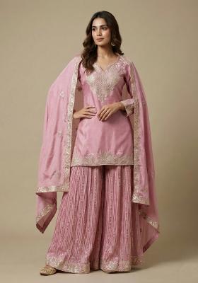 Light Pink Embroidered Silk Salwar Suit