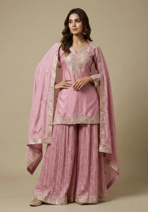 Light Pink Embroidered Silk Salwar Suit