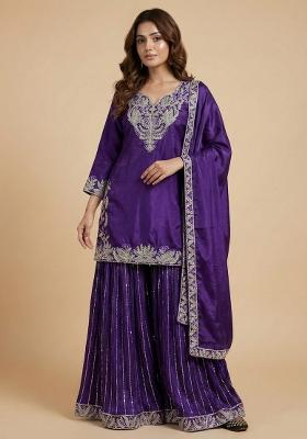 Purple Embroidered Silk Salwar Suit