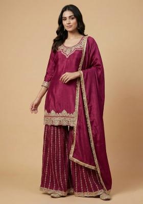 Rani Wine Embroidered Silk Salwar Suit