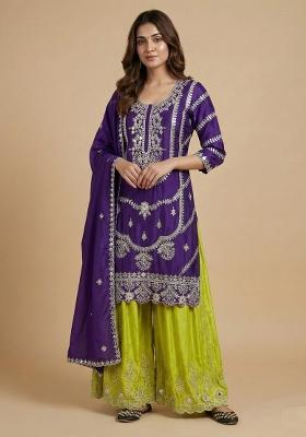 Purple Embroidered Silk Salwar Suit