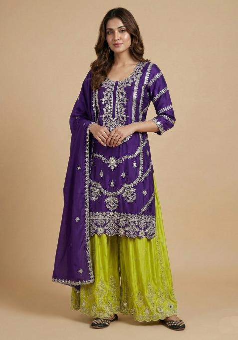 Purple Embroidered Silk Salwar Suit