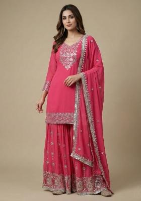 Pink Embroidered Georgette Salwar Suit