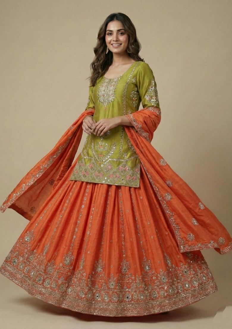 Yellow Embroidered Silk Salwar Suit - Indya