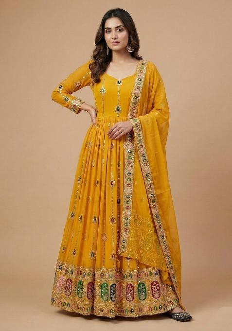 Yellow Embroidered Georgette Salwar Suit