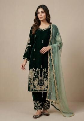 Green Embroidered Velvet Salwar Suit