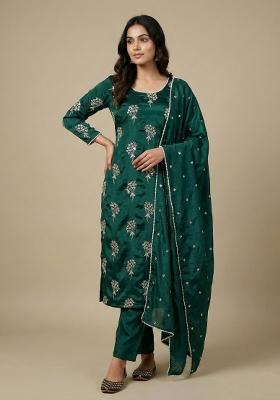 Green Embroidered Chinon Salwar Suit