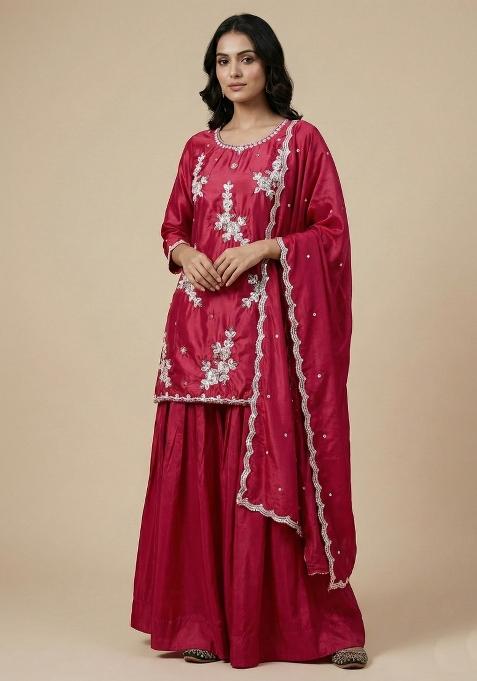 Pink Embroidered Crepe Salwar Suit