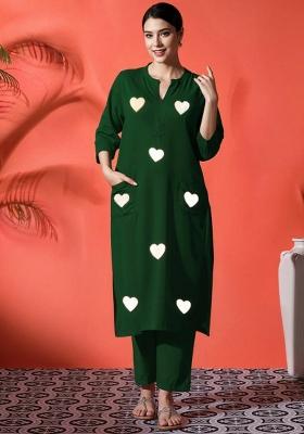 Green Embroidered Cotton Kurta Set