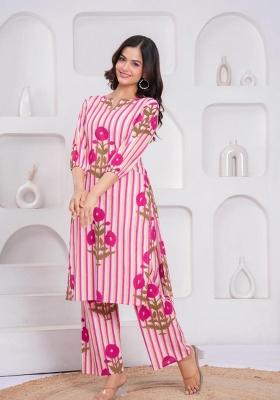 Pink Printed Cotton Kurta Set