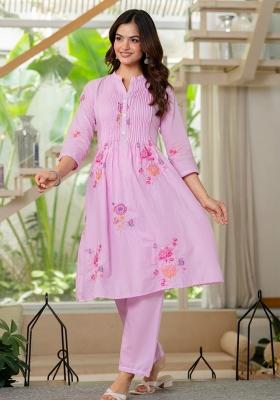 Pink Printed Cotton Kurta Set