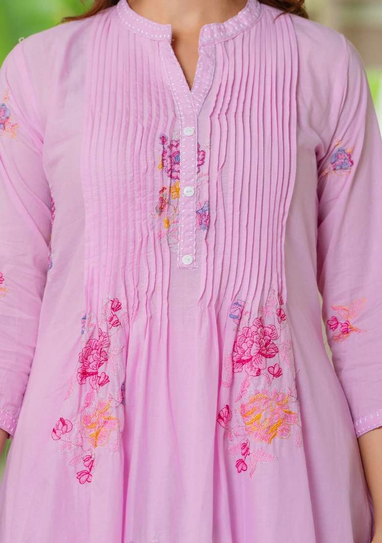 Pink Printed Cotton Kurta Set - Indya
