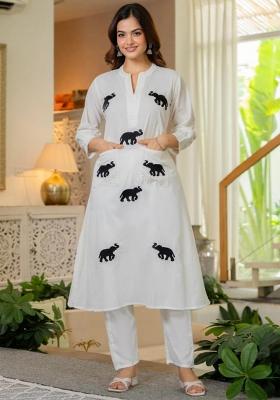 White Embroidered Cotton Kurta Set