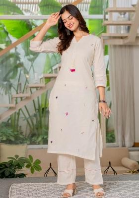 White Embroidered Cotton Kurta Set