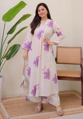 White Printed Cotton Kurta Set