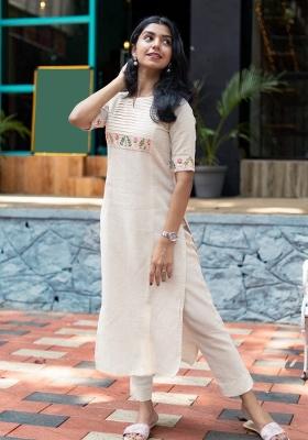 White Embroidered Cotton Kurta Set