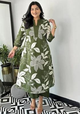 Green Printed Cotton Kurta Set