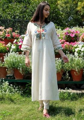 White Embroidered Cotton Kurta Set