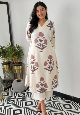 Black Printed Cotton Kurta Set