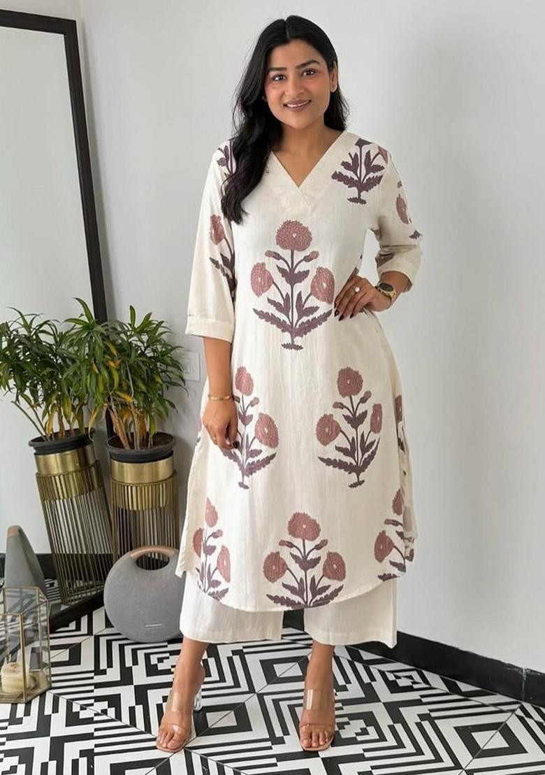 Black Printed Cotton Kurta Set - Indya