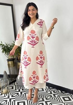 Pink Printed Cotton Kurta Set