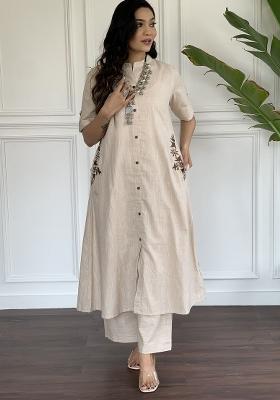 White Printed Cotton Kurta Set