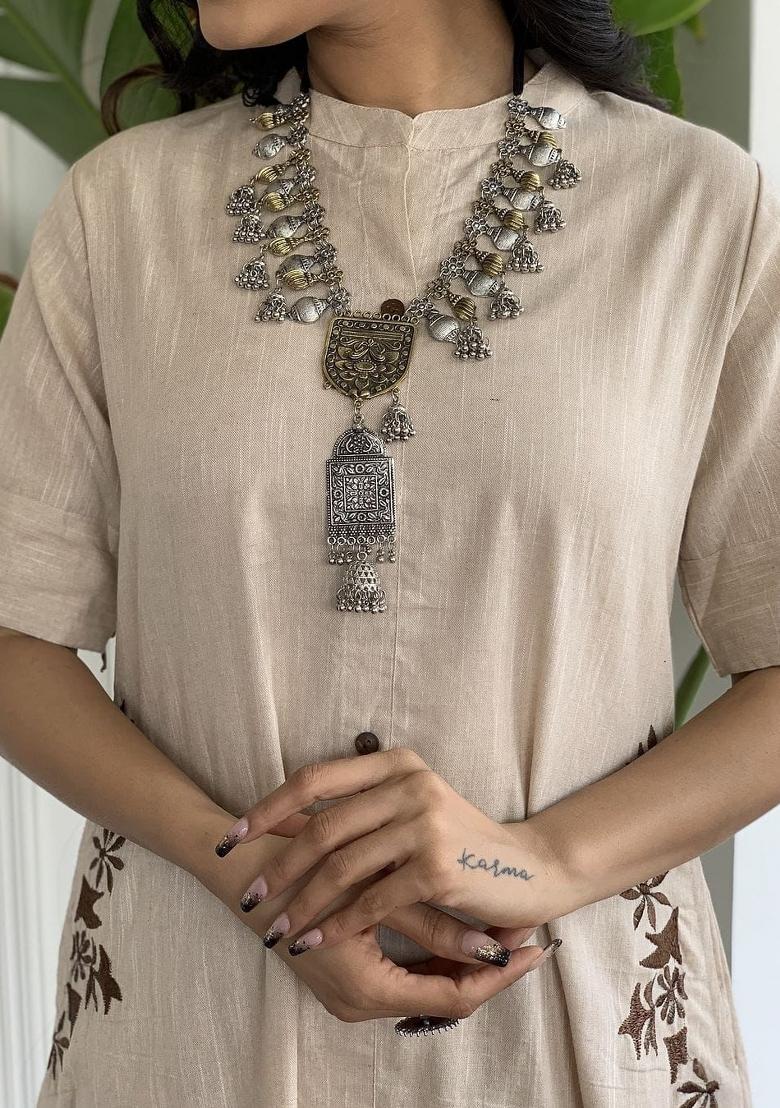 White Printed Cotton Kurta Set - Indya