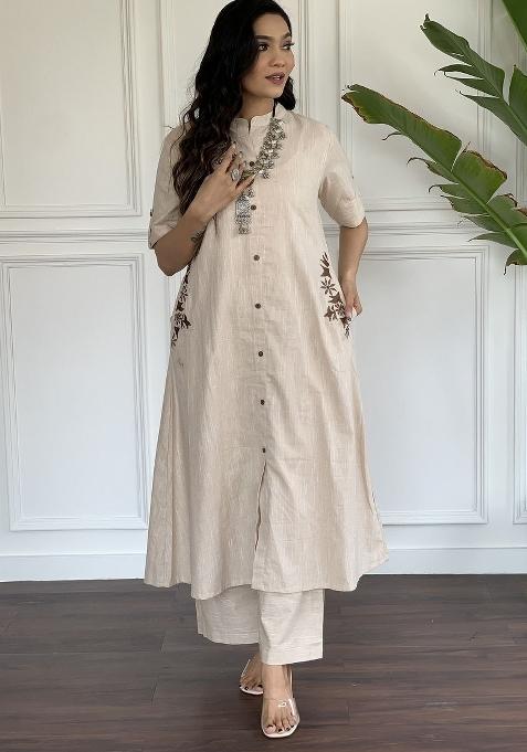 White Printed Cotton Kurta Set