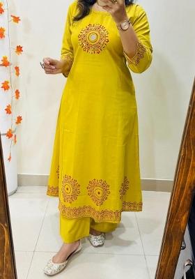 Yellow Embroidered Cotton Kurta Set