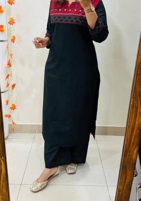 Black Embroidered Cotton Kurta Set