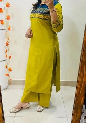 Yellow Embroidered Cotton Kurta Set