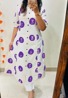 White Printed Cotton Kurta Set