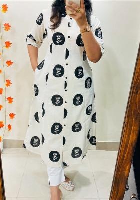 White Printed Cotton Kurta Set