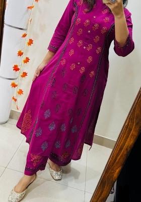 Purple Embroidered Cotton Kurta Set