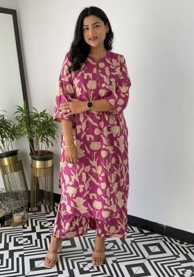 Pink Printed Cotton Kurta Set