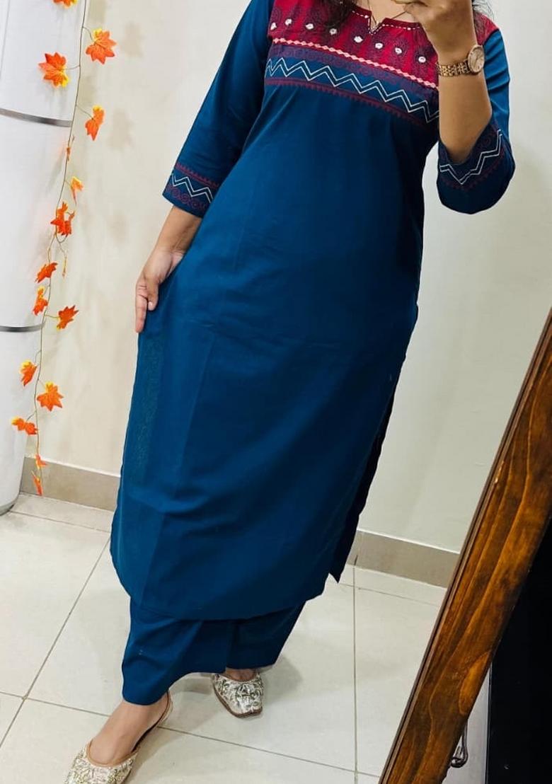 Blue Printed Cotton Kurta Set - Indya