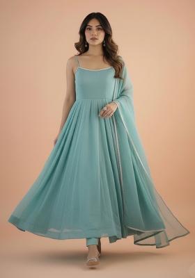 Sky Blue Embroidered Silk Kurta Set