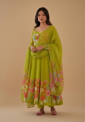 Lemon Printed Silk Kurta Set