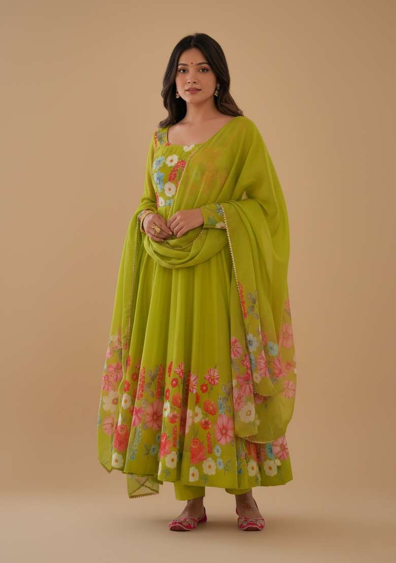 Lemon Printed Silk Blend Kurta Set - Indya