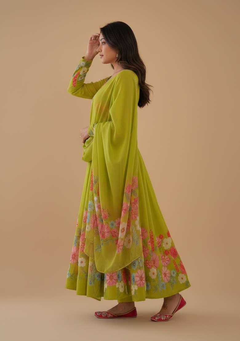 Lemon Printed Silk Blend Kurta Set - Indya