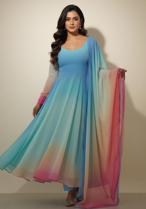 Multicolor Colorful Tye Dye Georgette Kurta Set